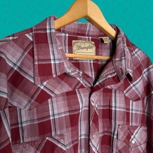Wrangler Pearl Snap Red Plaid Button Down Shirt